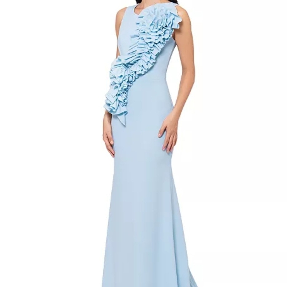Betsy & Adam Light Blue Ruffle Maxi Dress